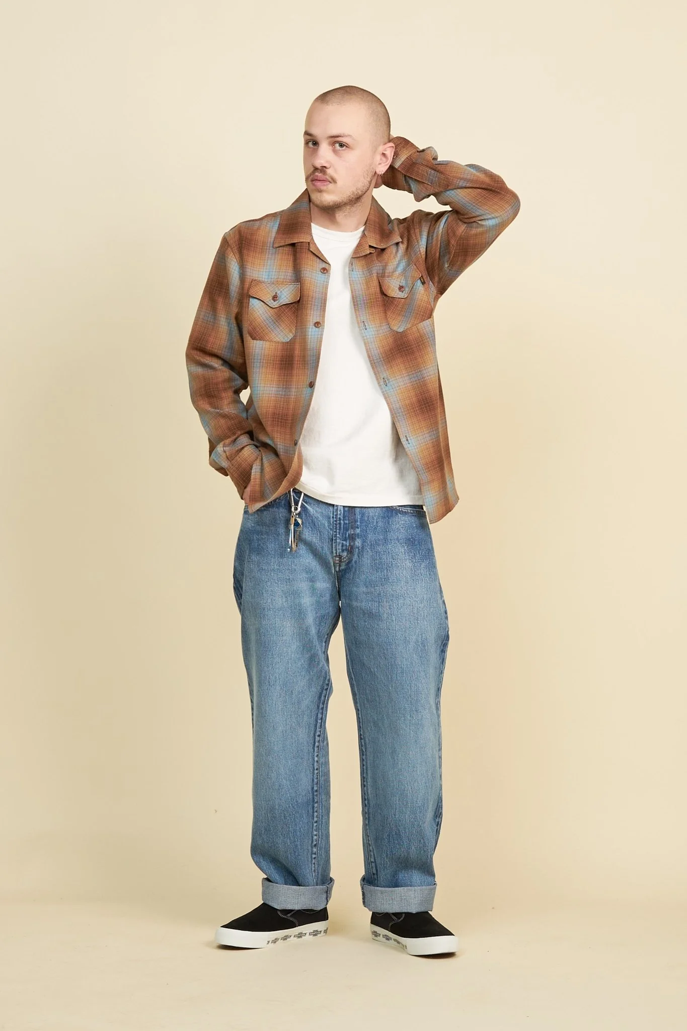 Rats Cotton Rayon Check Shirt - Brown