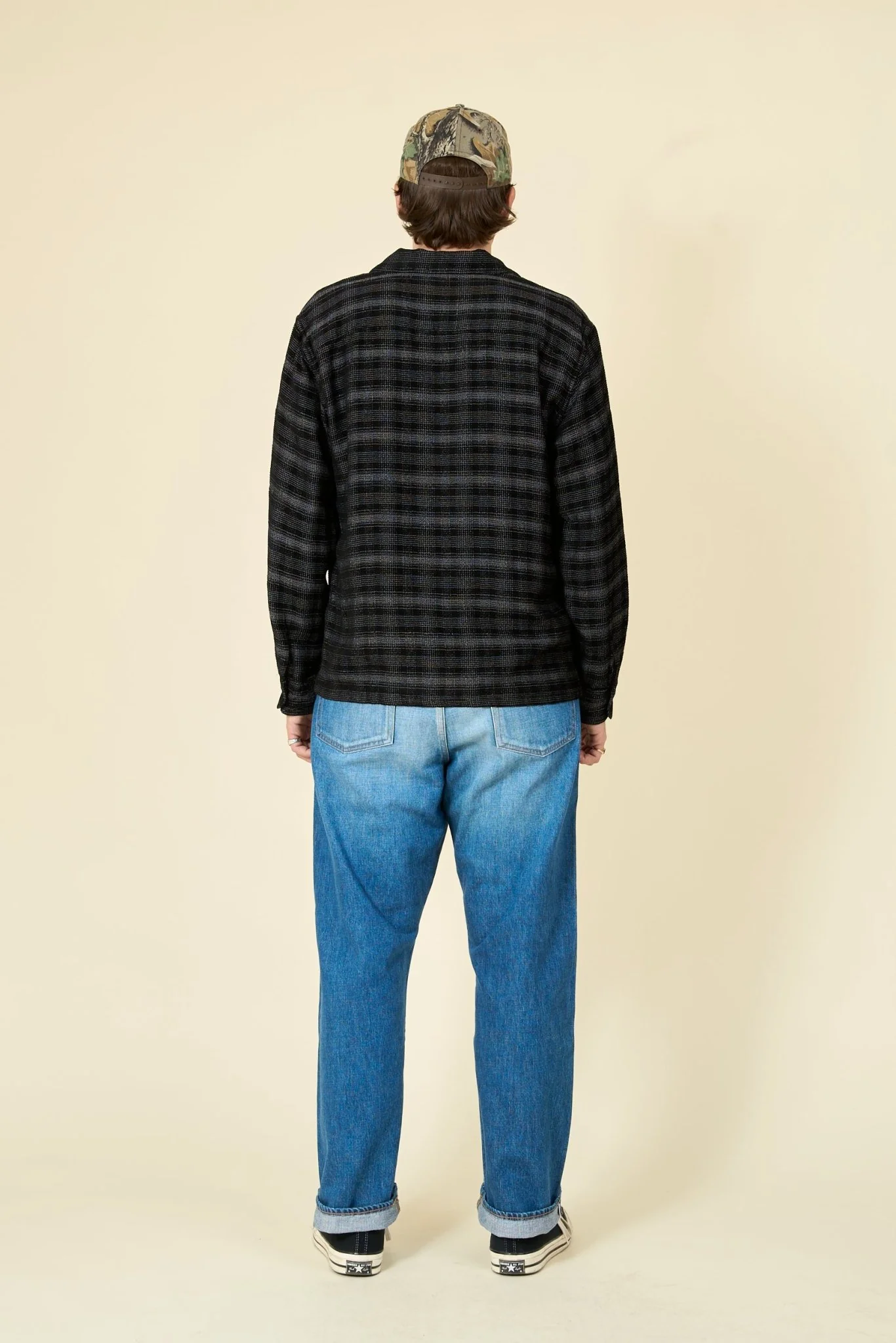 Rats Open Collar Ombre Shirt - Black / Gray Check