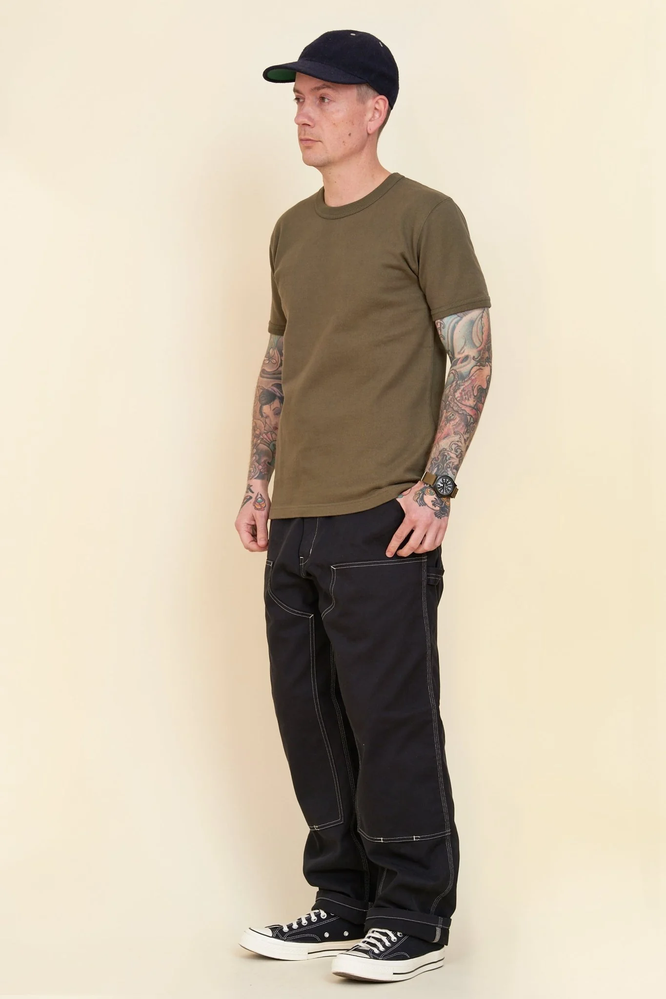 Iron Heart 11oz Cotton Knit Crew Neck T-Shirt - Olive