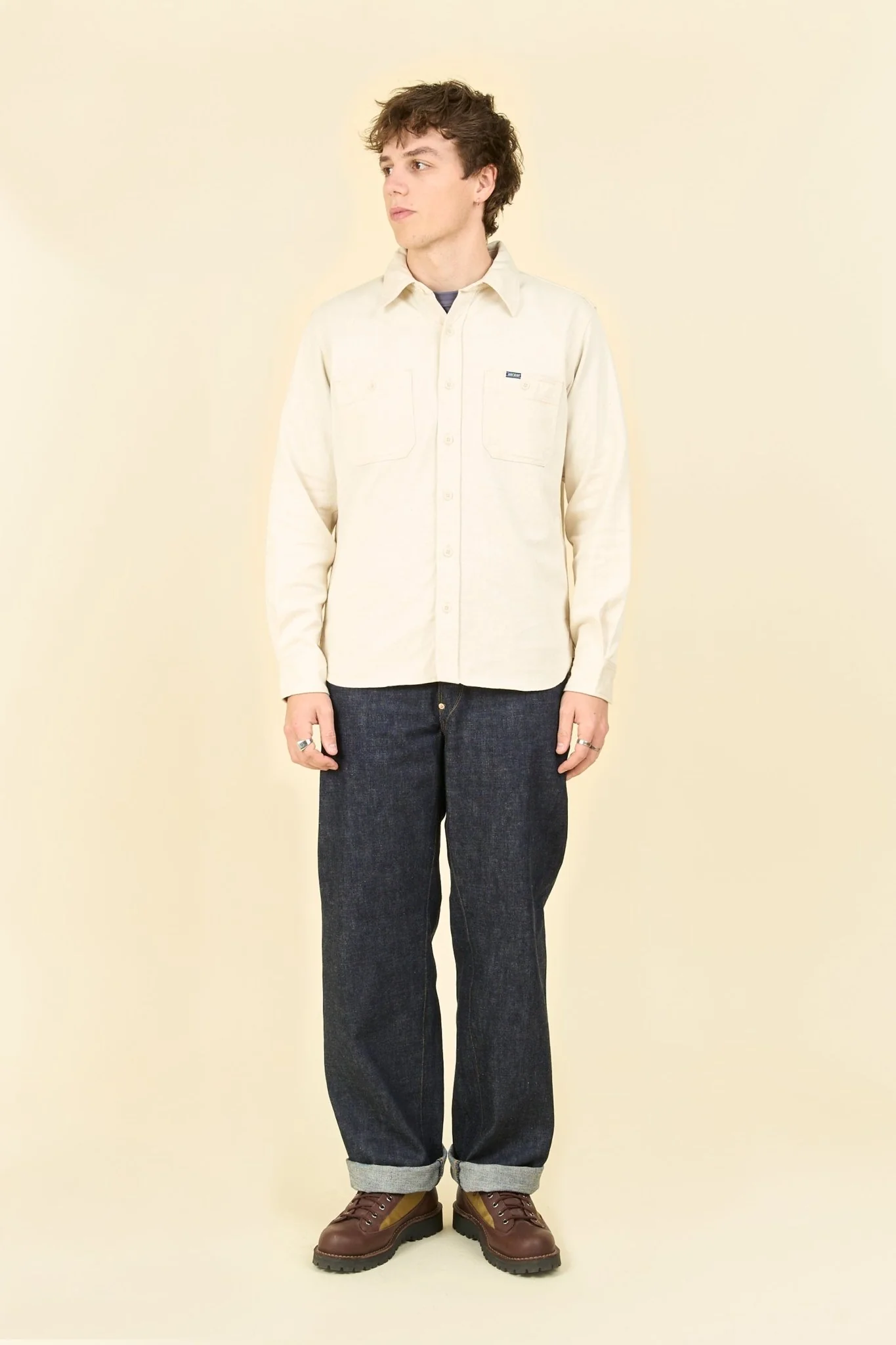 Iron Heart 9oz Cotton Linen Work Shirt - Off White