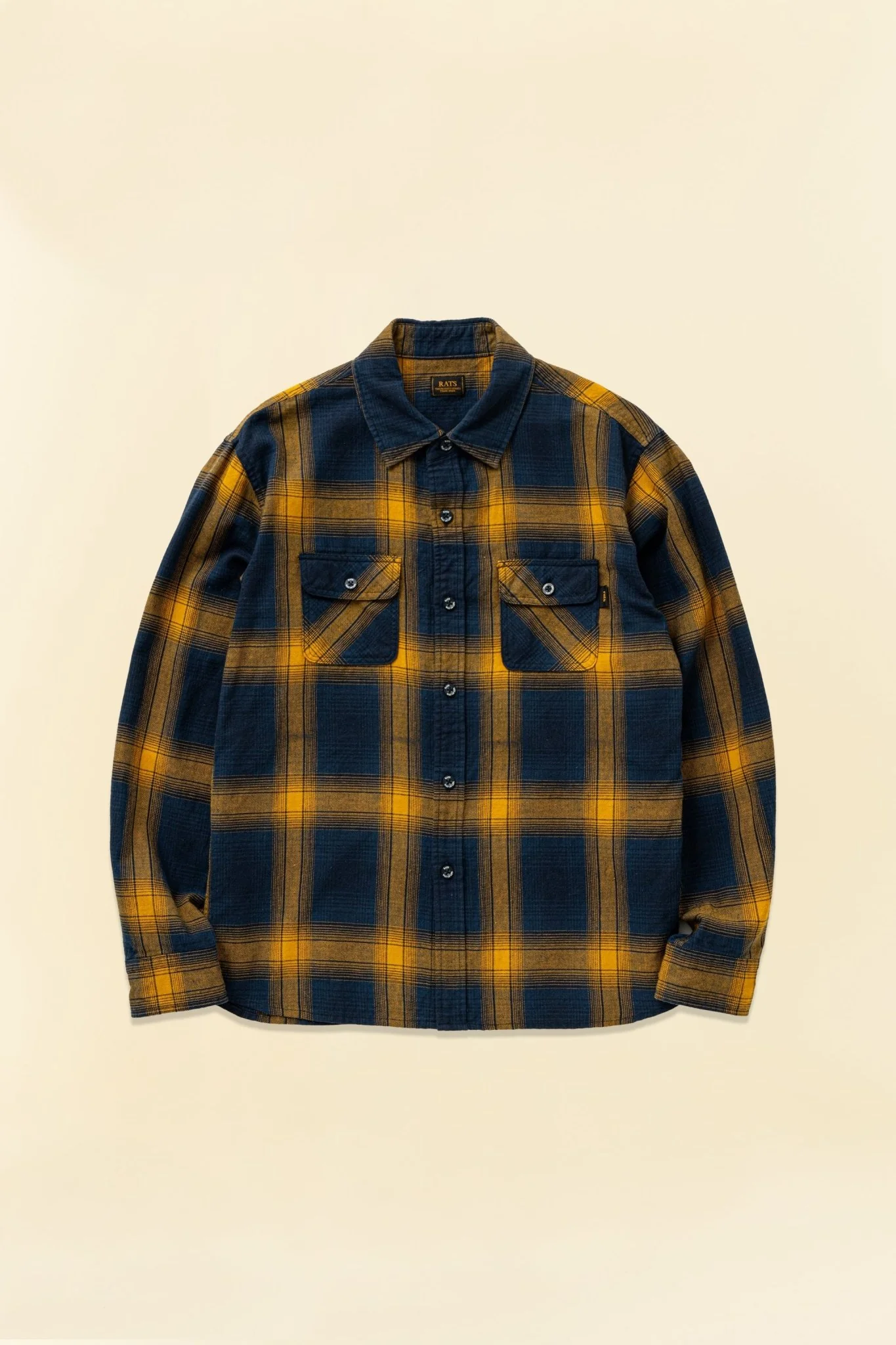 Rats Cotton Linen Check Shirt - Navy / Yellow