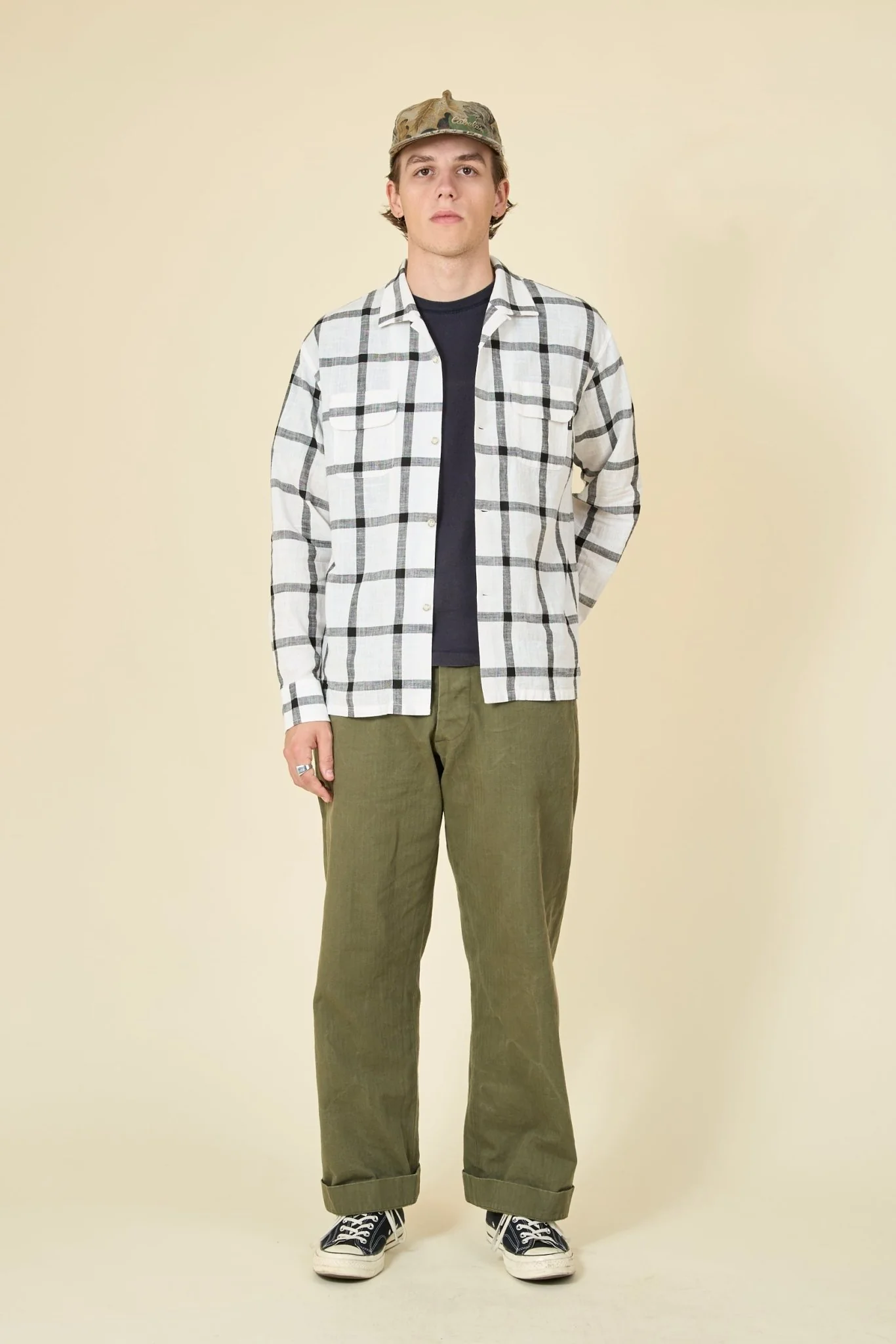 Rats Windowpane Check Shirt - White / Black