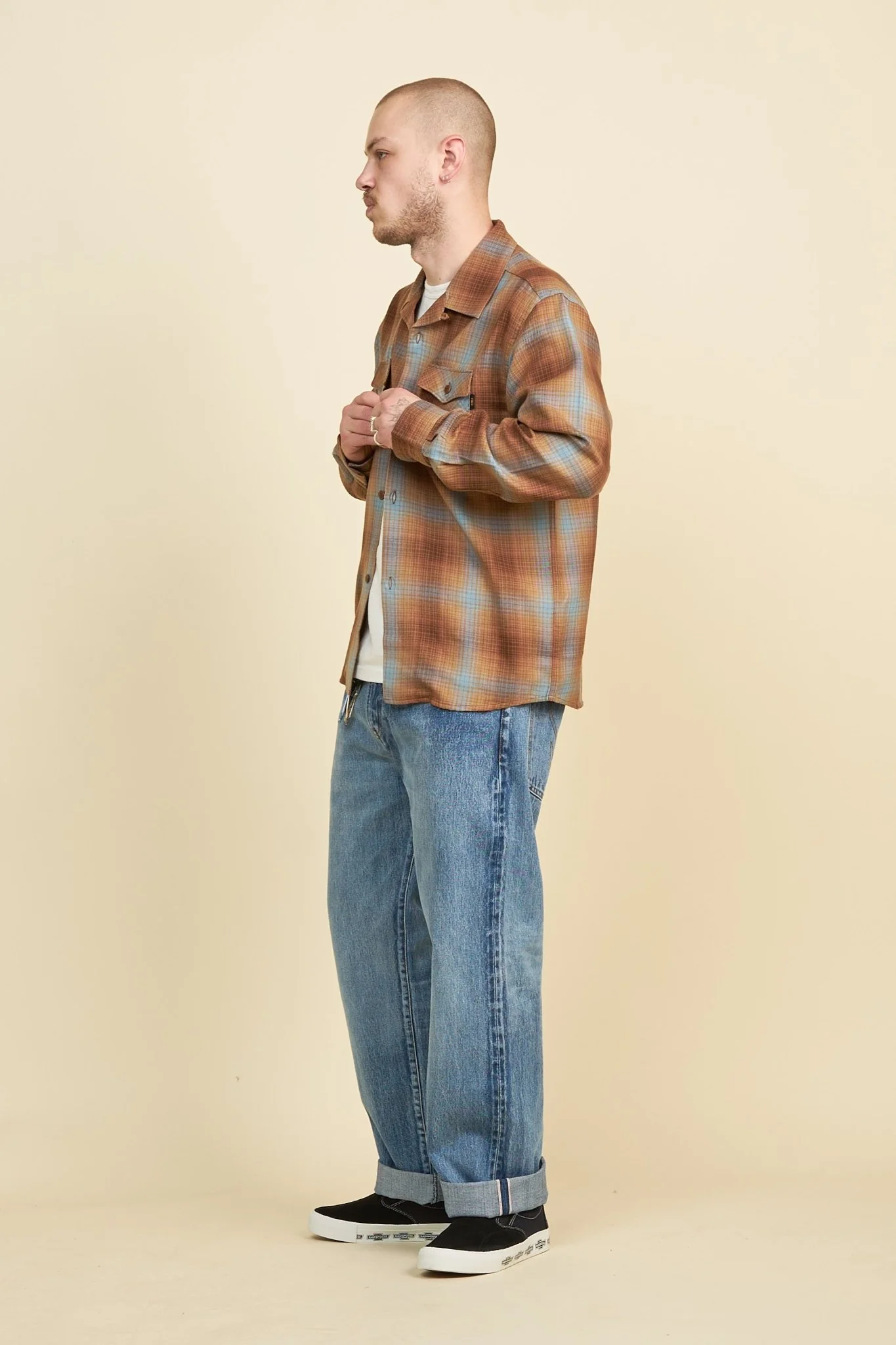 Rats Cotton Rayon Check Shirt - Brown