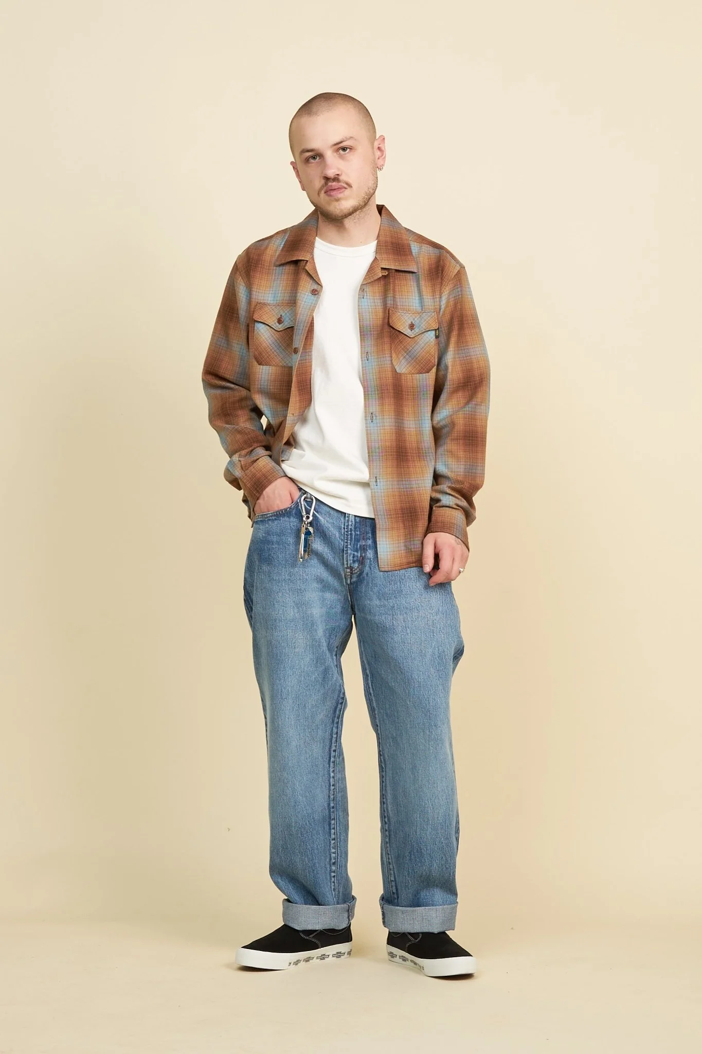 Rats Cotton Rayon Check Shirt - Brown