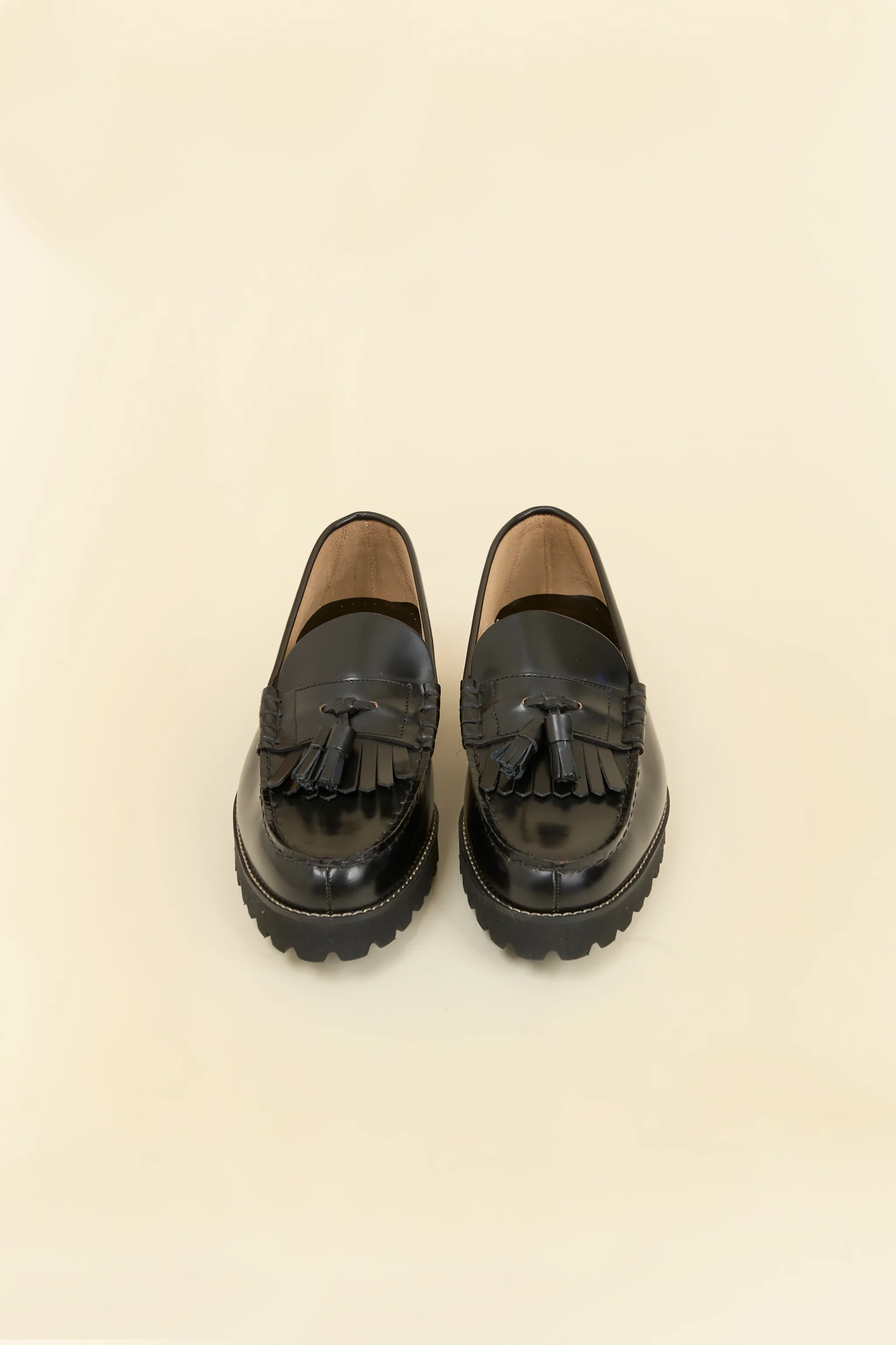 Kenford Shoes Tank Sole Quilt Tassel Loafer - Black