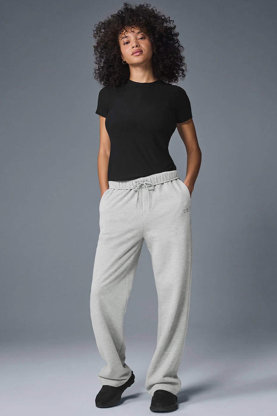 Ribbed Sea Coast Cropped Short Sleeve Tee - Black