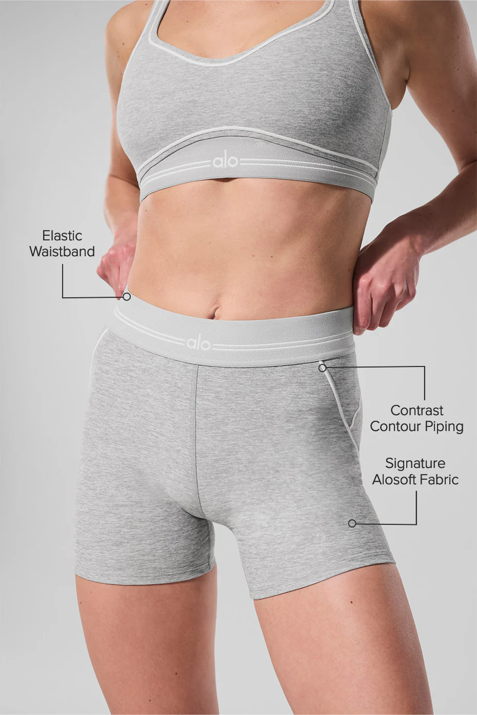 4�� Alosoft High-Waist Heart Throb Short - Athletic Heather Grey/White