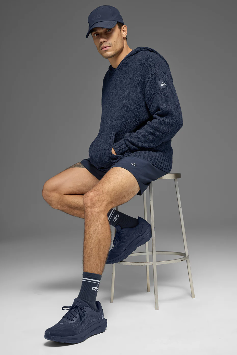 Textured Knit Hoodie - Navy