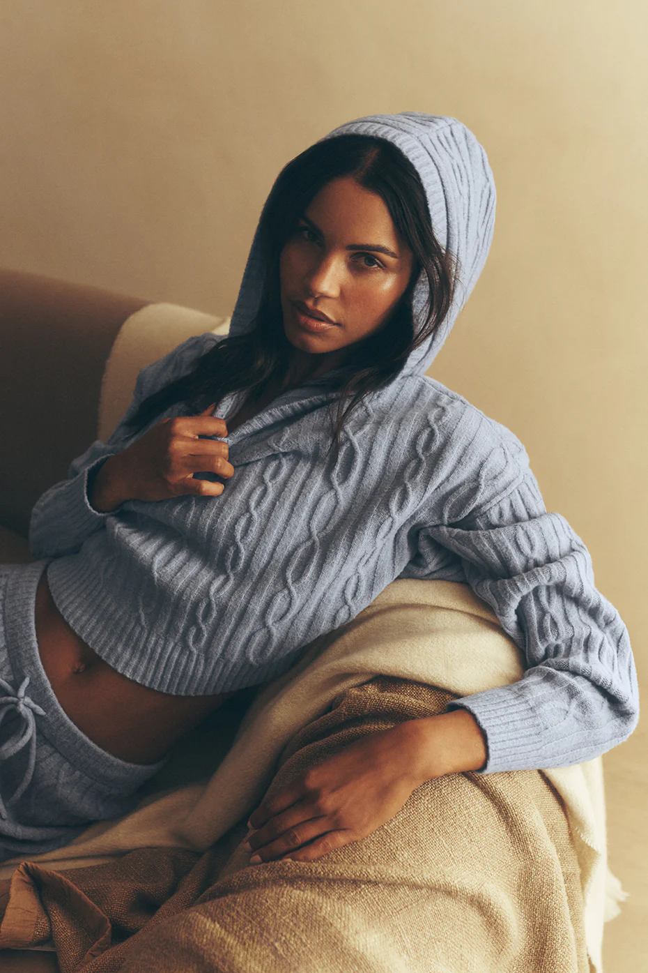 Cable Knit Winter Bliss Hoodie - Winter Frost