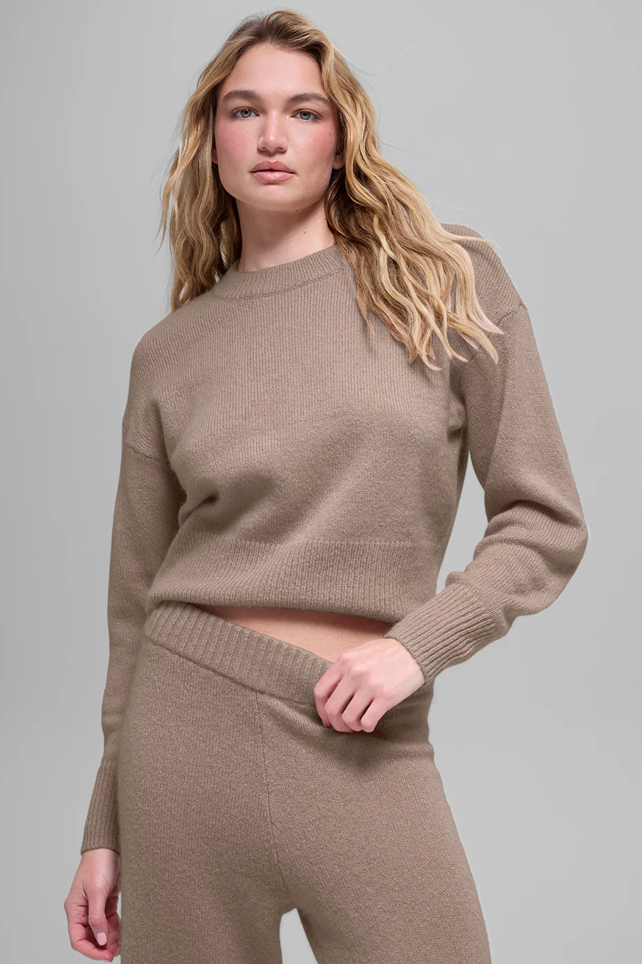 Wool Cashmere Cropped New Class Crewneck Sweater - Chai Latte