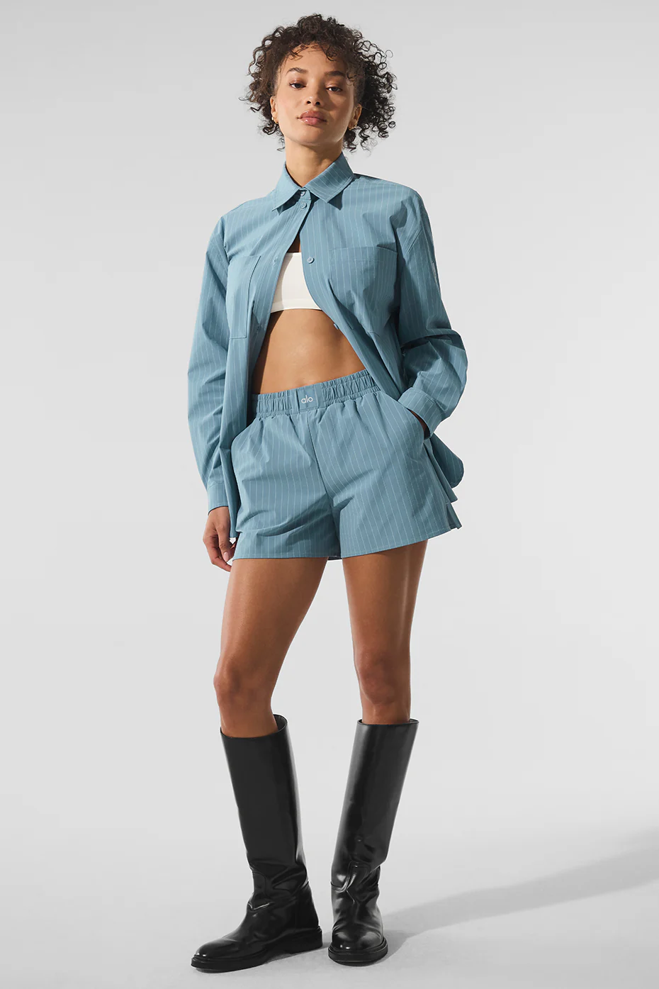 Pinstripe Daylight Boxer Short - Dark Celestial Blue/White