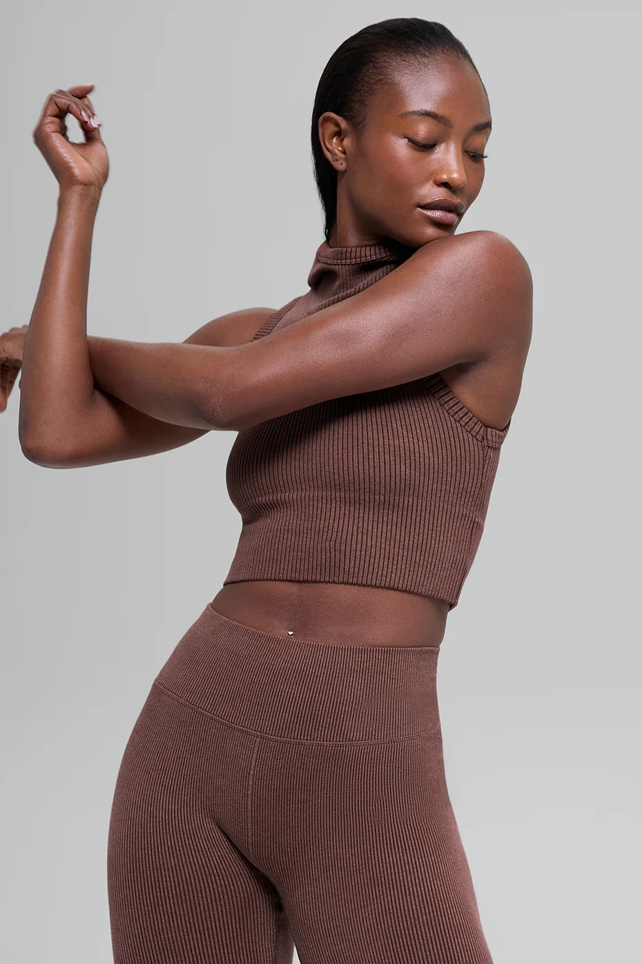 Seamless Two Tone Rib Hooded Vest - Brownstone Heather