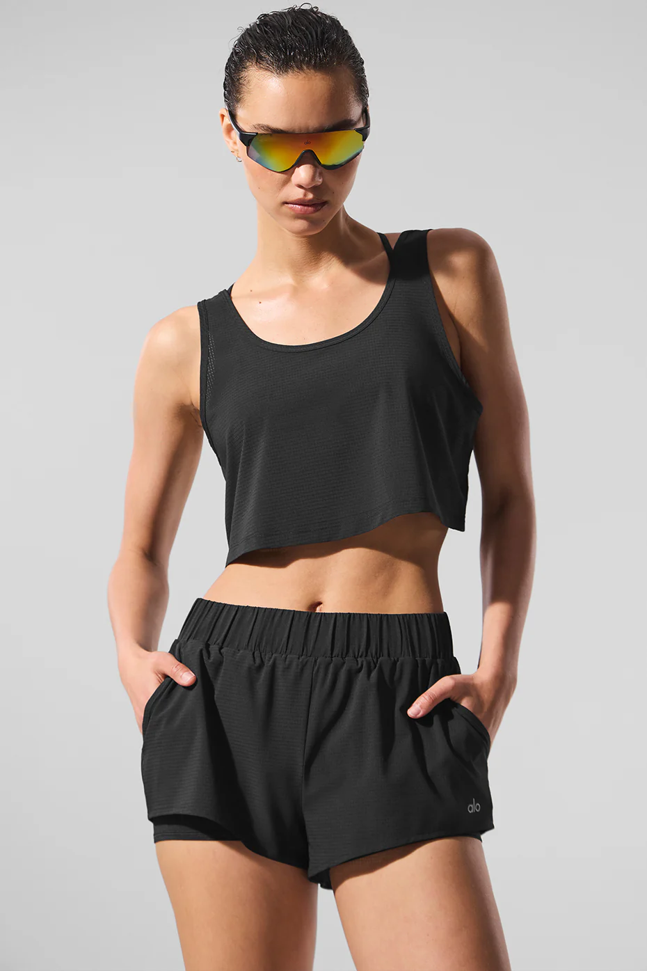 Cropped Sport Star Tank - Black