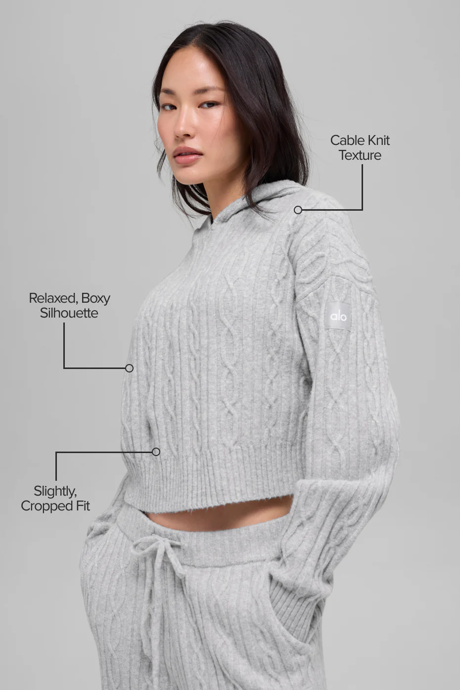 Cable Knit Winter Bliss Hoodie - Athletic Heather Grey