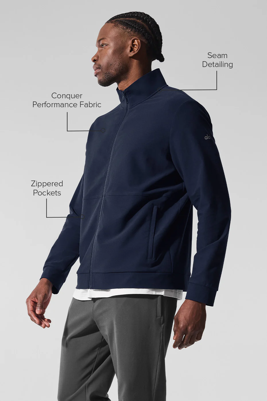 Conquer Max Mock Neck Full Zip - Navy