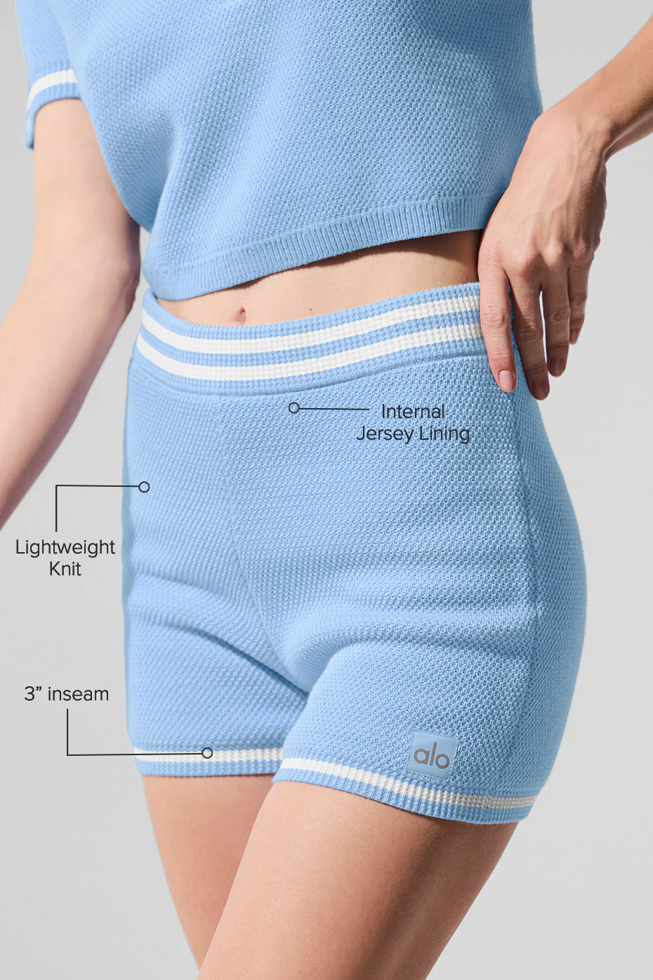 Tennis Club Sweater Knit Hot Short - Seashell Blue/White