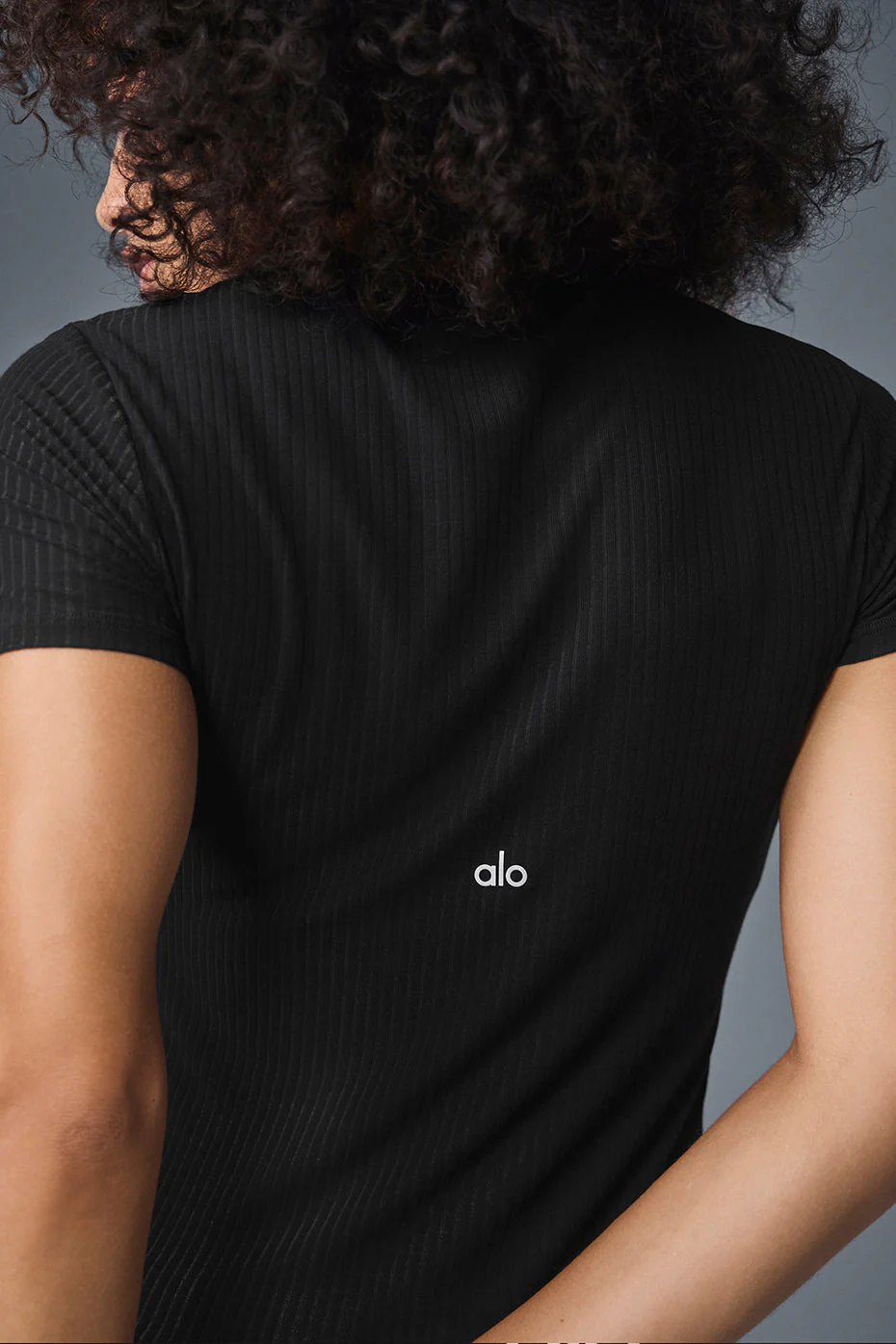 Ribbed Sea Coast Cropped Short Sleeve Tee - Black