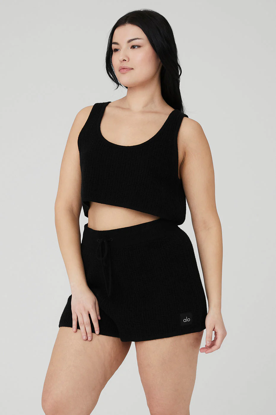 Cashmere Plush Waffle Cropped Tank - Black