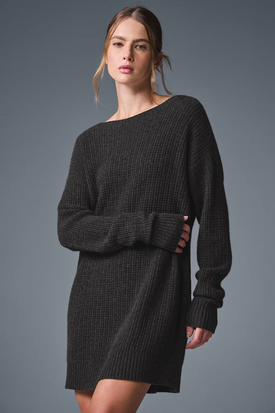 Cashmere Plush Waffle Dress - Dark Heather Grey