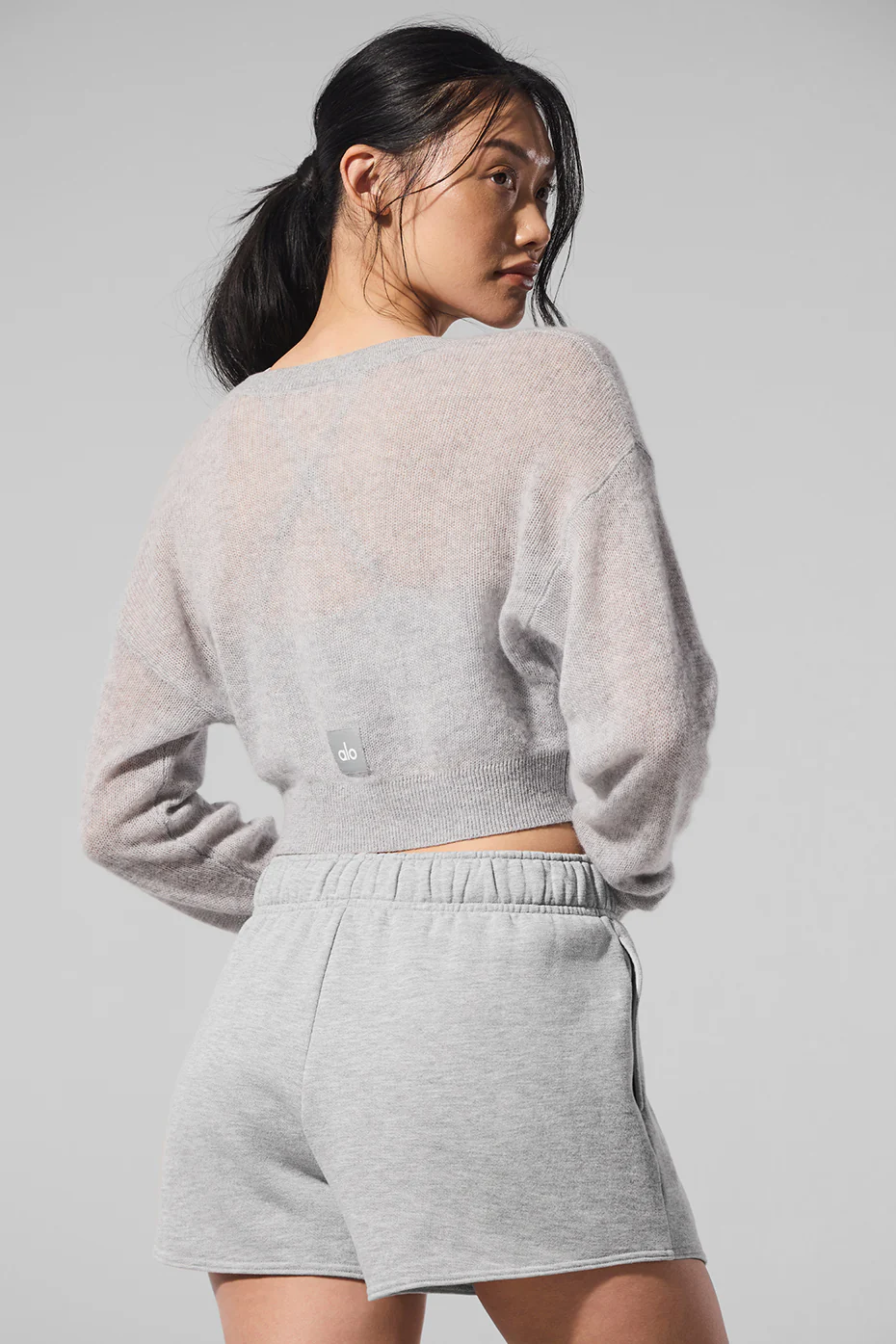 Sheer Cashmere Cropped Cardigan - Athletic Heather Grey