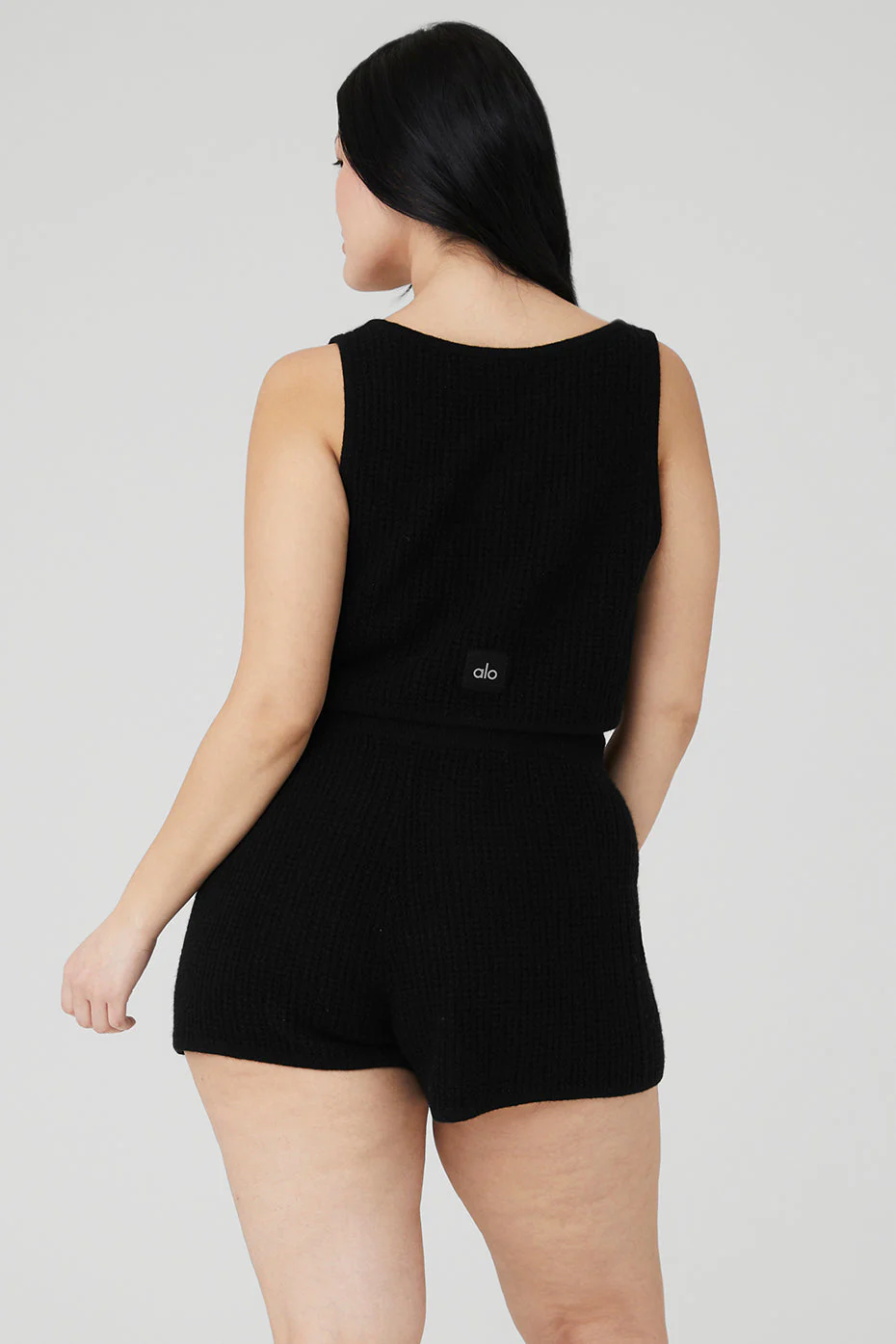 Cashmere Plush Waffle Cropped Tank - Black
