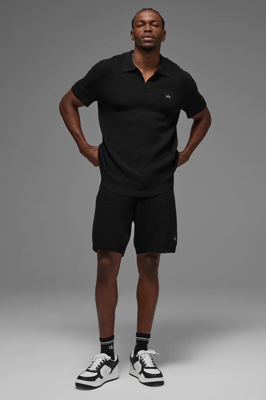 Sports Club Sweater Knit Polo - Black