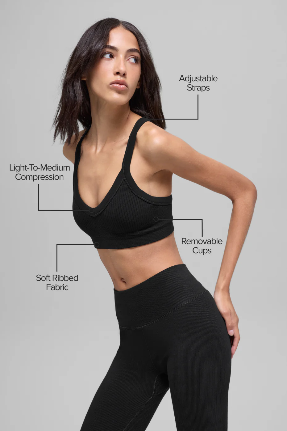 Seamless Two Tone Rib Bra - Black