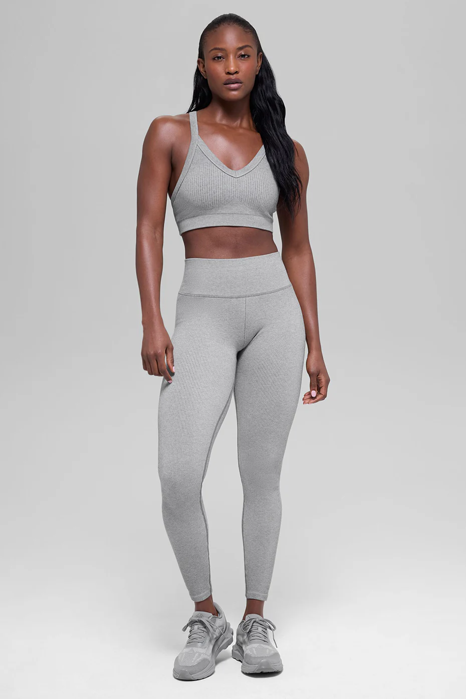 Seamless Two Tone Rib Bra - Light Misty Grey Heather