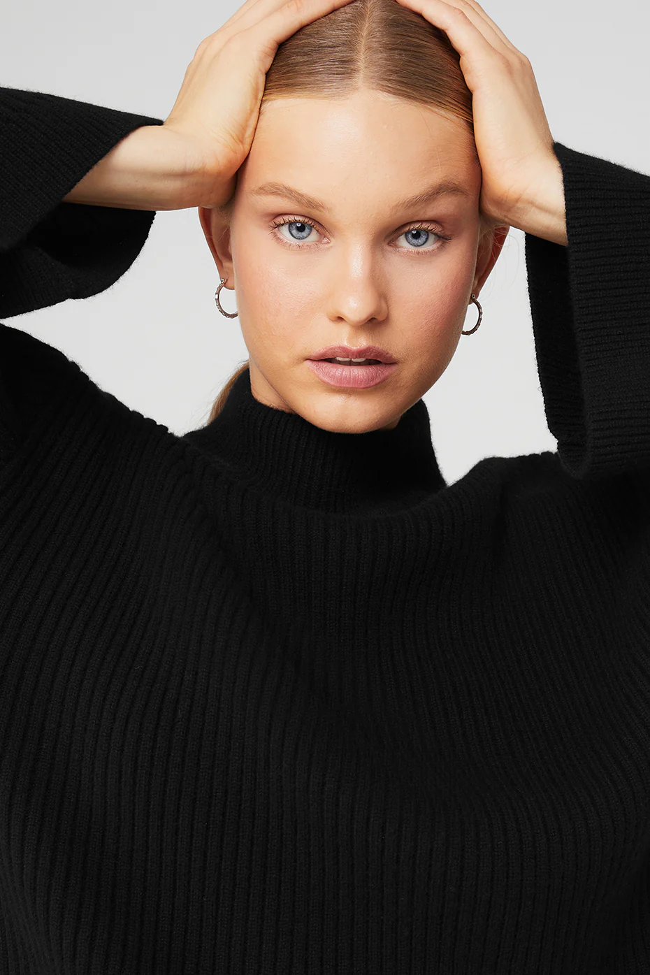 Cashmere Ribbed Winter Dream Mock Neck Coverup - Black