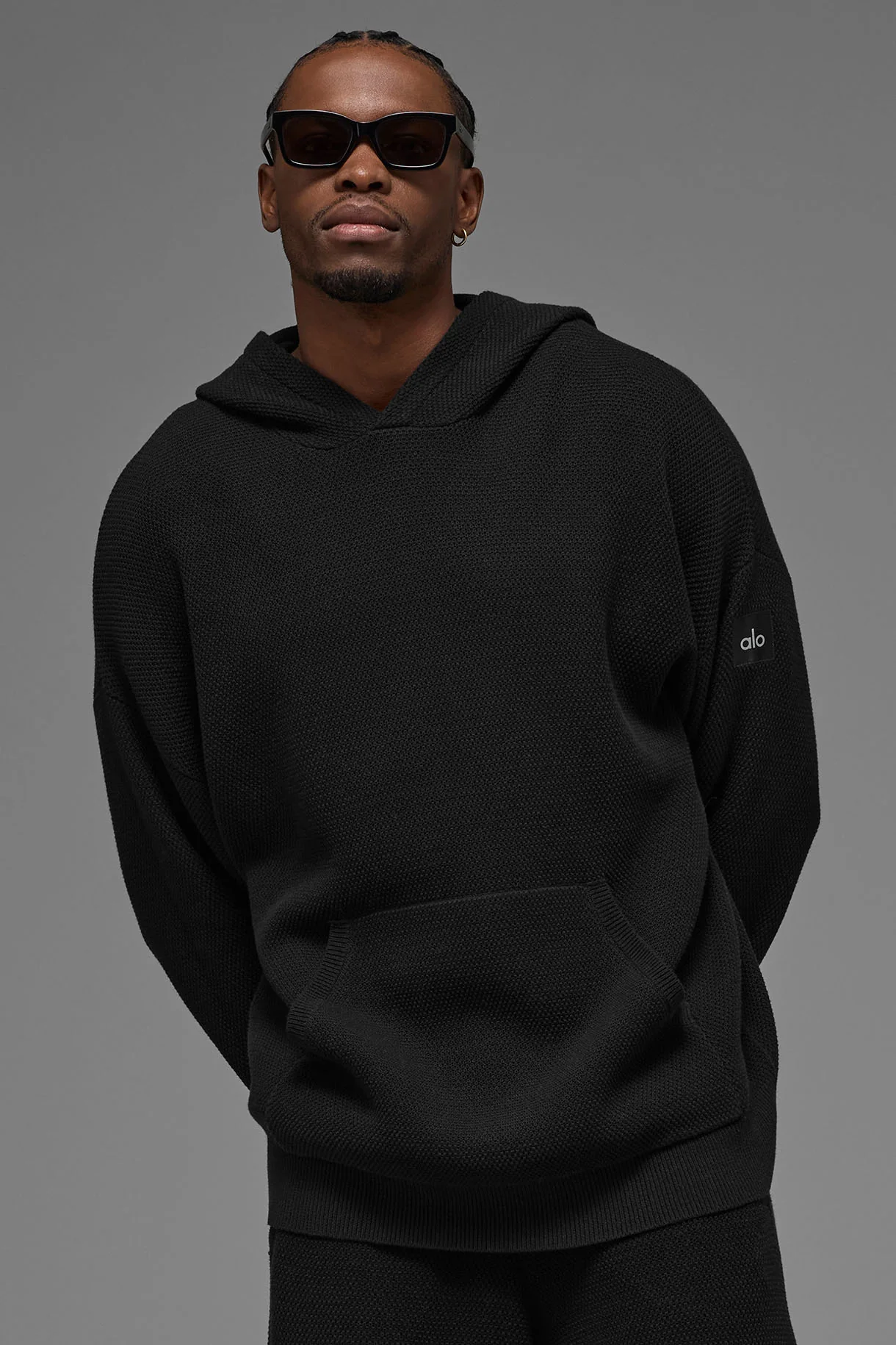 Sports Club Sweater Knit Hoodie - Black