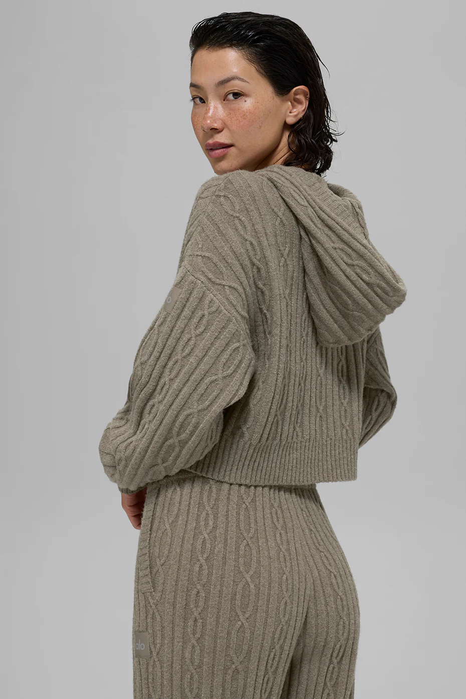 Cable Knit Winter Bliss Hoodie - Light Cocoa