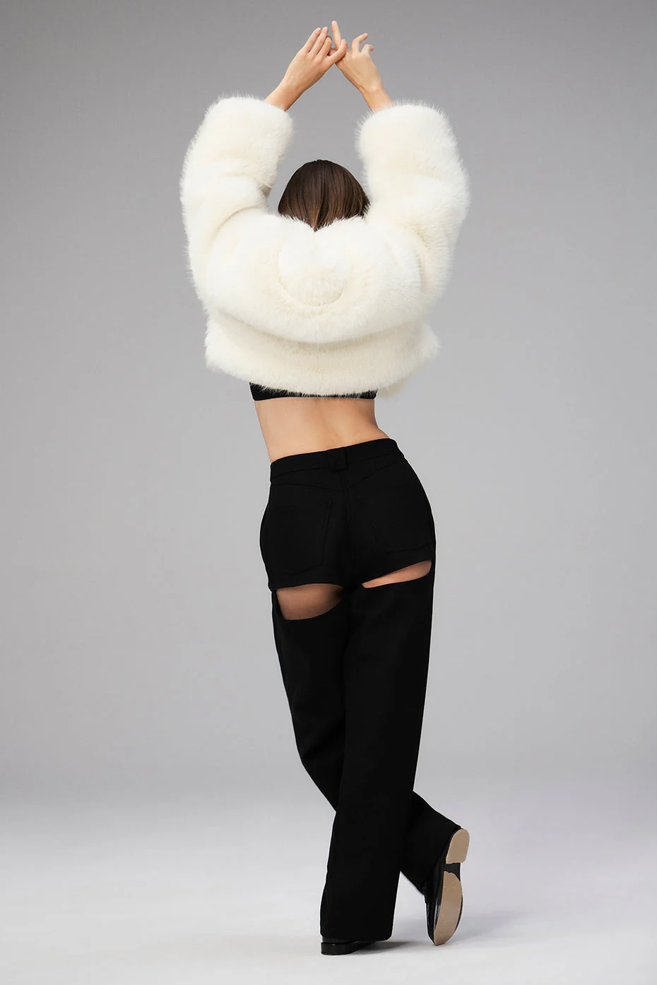 Opulent Faux Fur Cropped Jacket - Ivory
