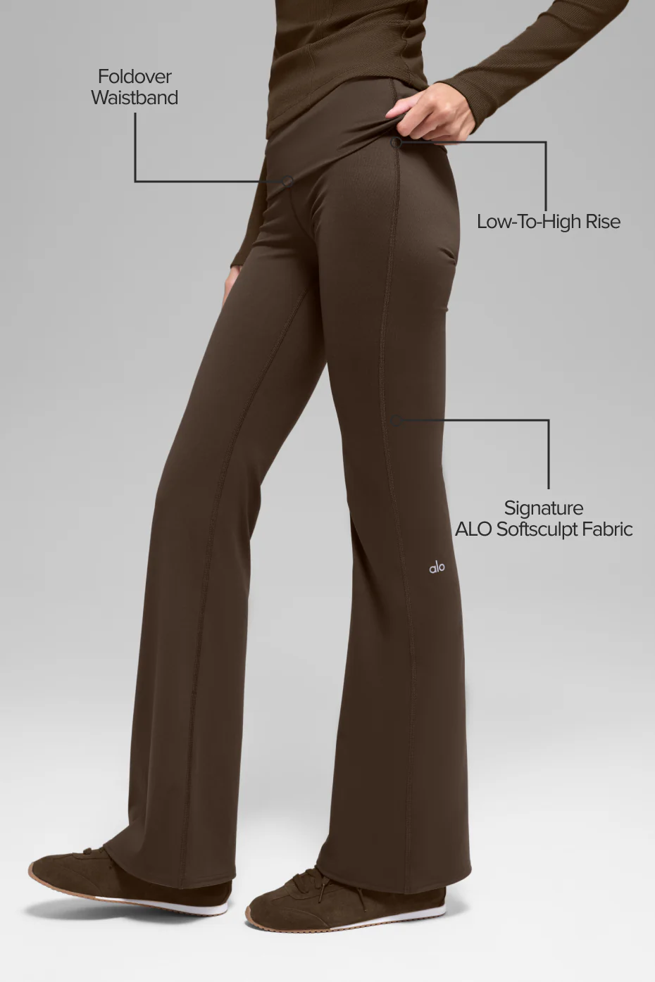 ALO Softsculpt Foldover Flare Legging - Espresso