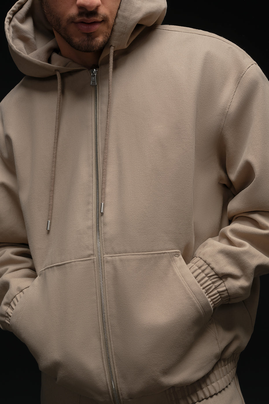 Cotton Canvas Full Zip Hoodie - Gravel