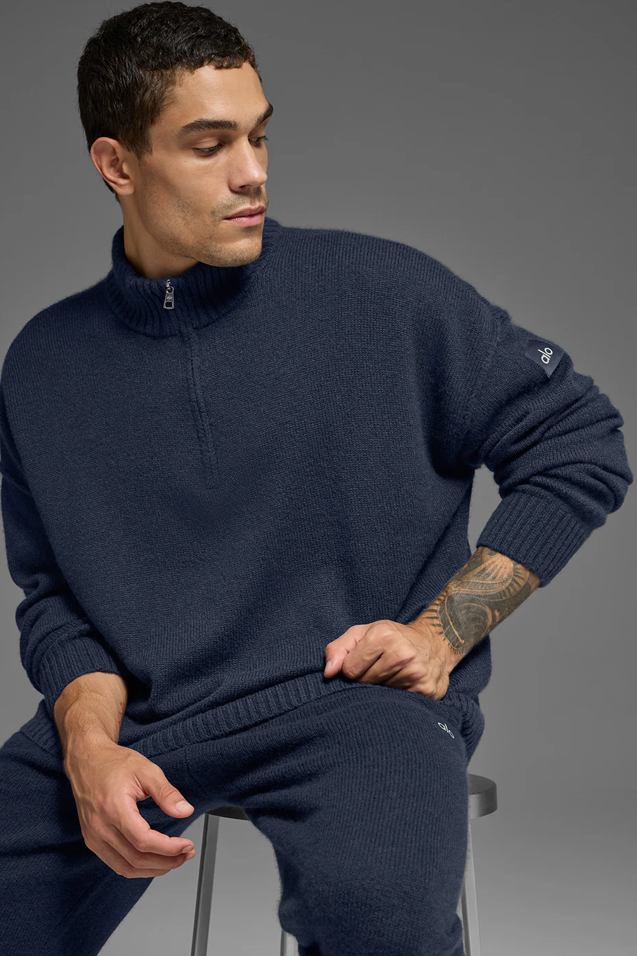 Wool Cashmere New Class 1/4 Zip Pullover - Navy