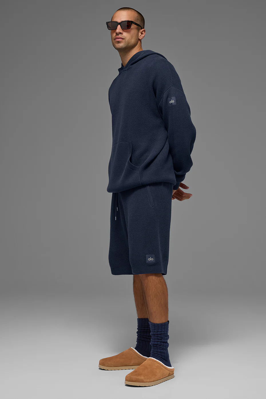 Sports Club Sweater Knit Hoodie - Navy