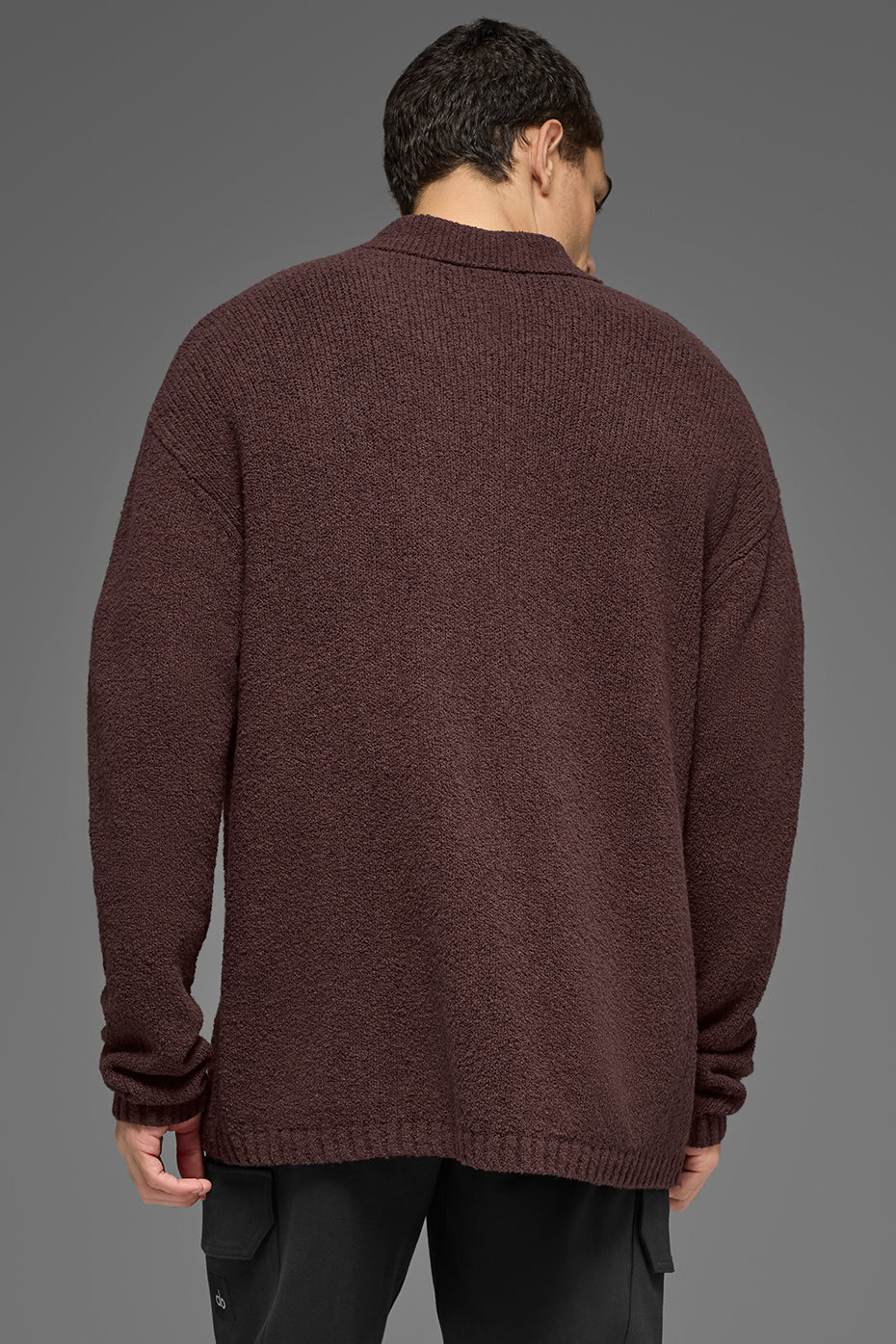Textured Knit Long Sleeve Polo - Brownstone