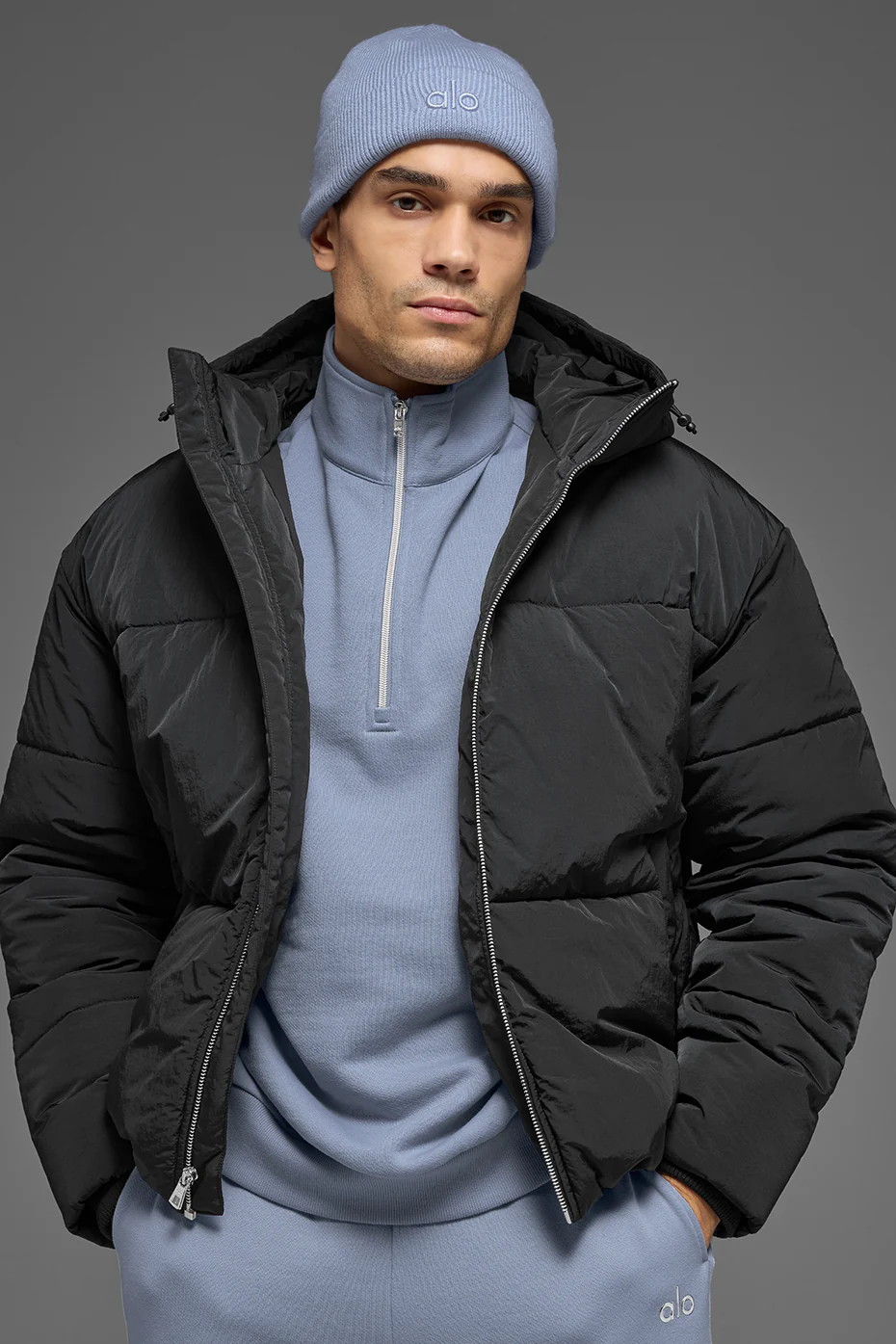 Crinkle Nylon Hooded Stage Puffer - Black