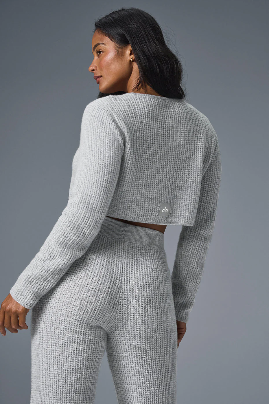 Cashmere Plush Waffle Cropped Long Sleeve - Athletic Heather Grey