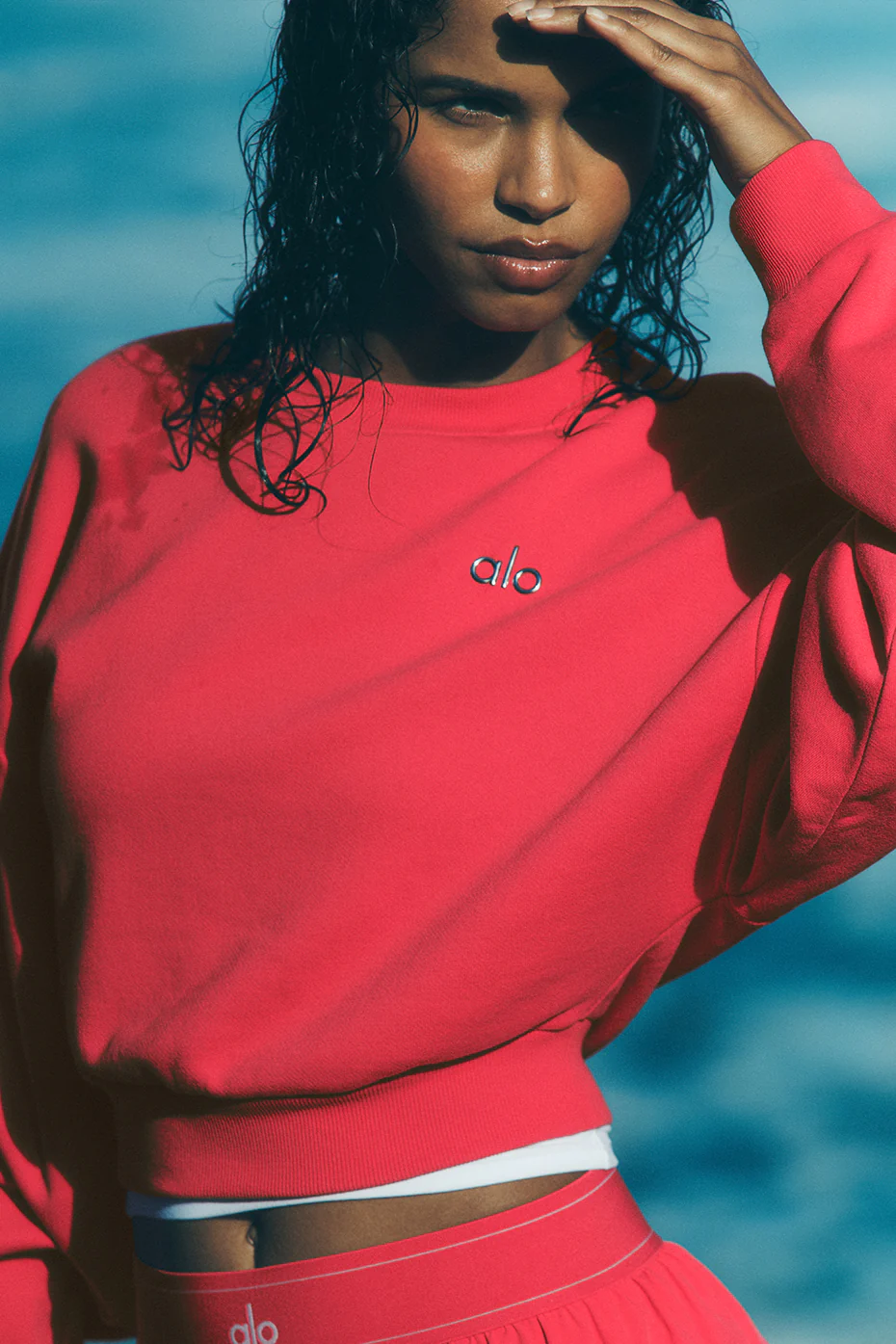 Cropped Accolade Crewneck - Candy Red