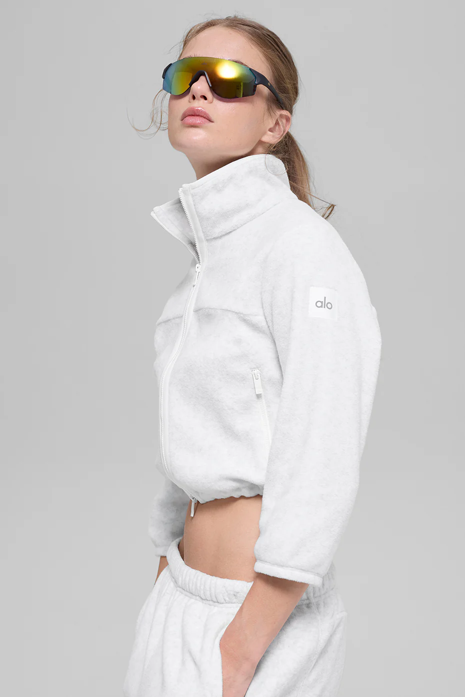Polar Fleece Retreat Cropped Jacket - White Heather Grey
