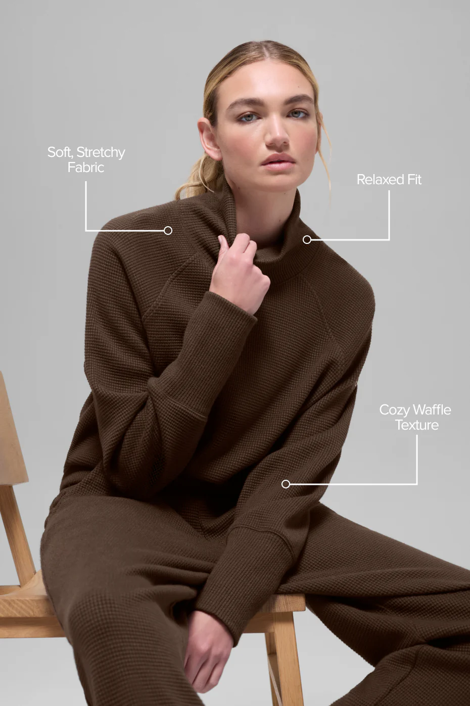 Waffle Weekend Escape Mock Neck Long Sleeve - Espresso