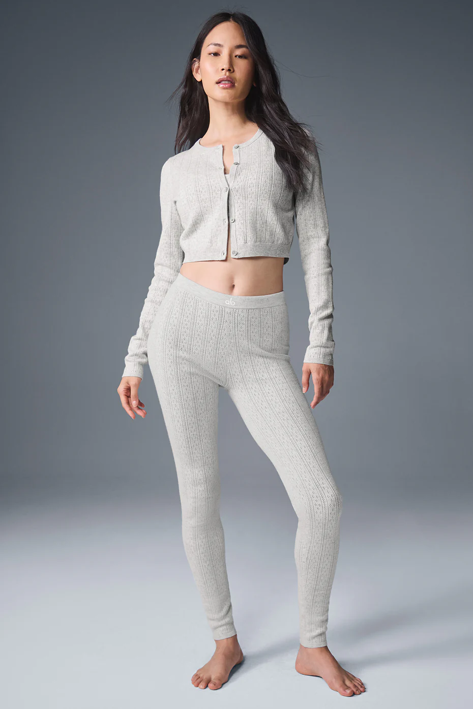 Pointelle Sweater Be Mine Cardigan - Light Grey Heather