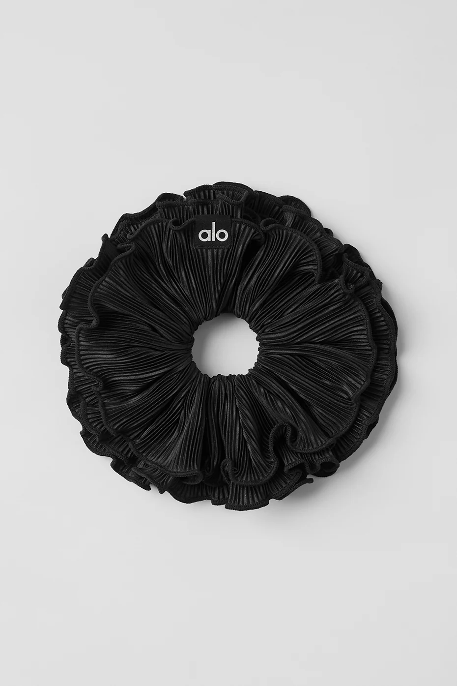 Micro Plisse Oversize Scrunchie - Black