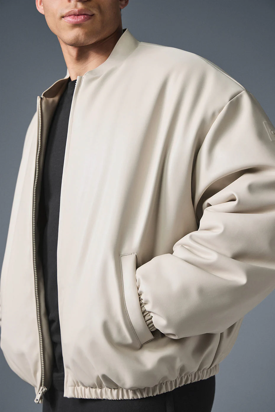 Faux Leather Premier Bomber - Bone