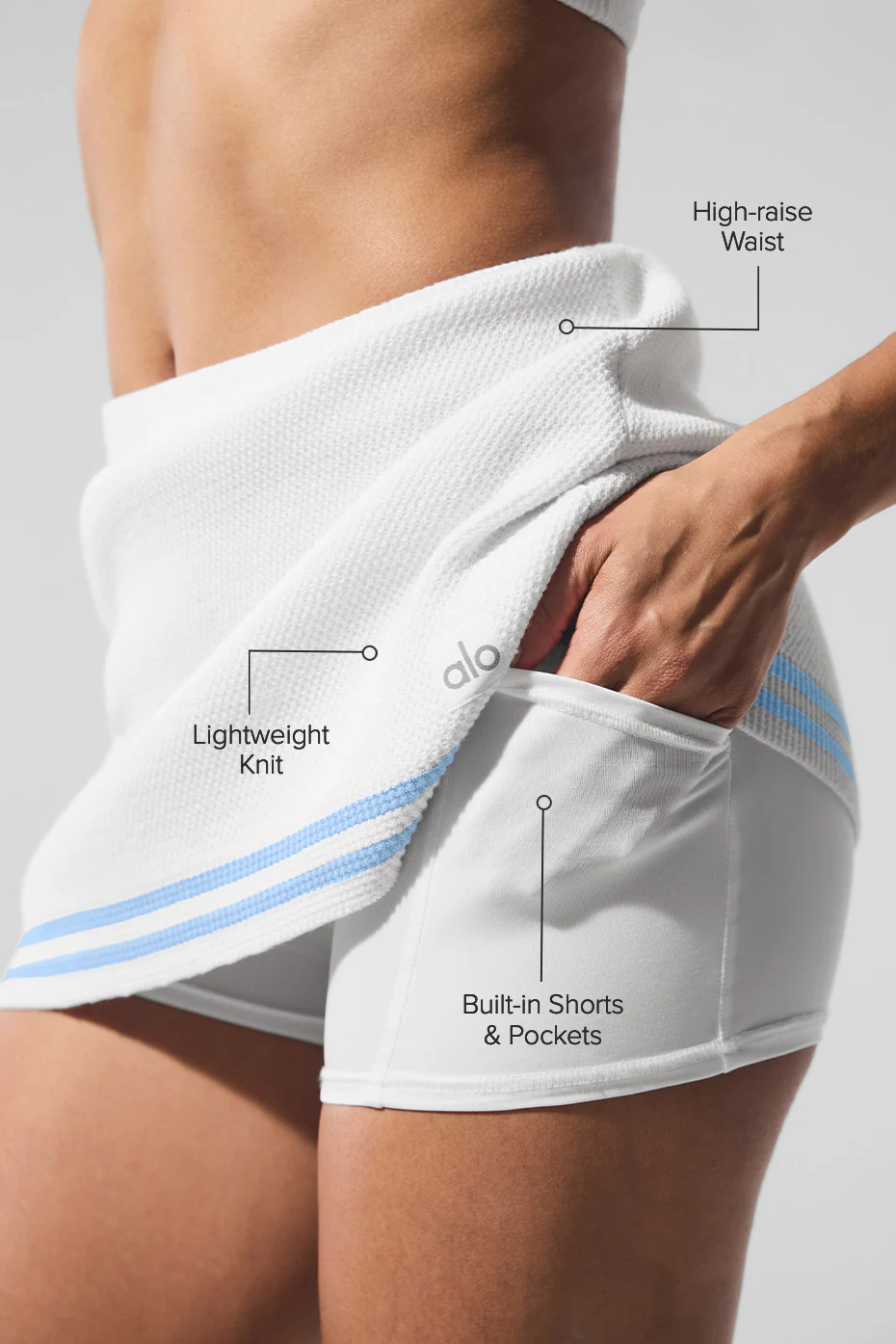 Tennis Club Sweater Knit Skirt - White/Seashell Blue