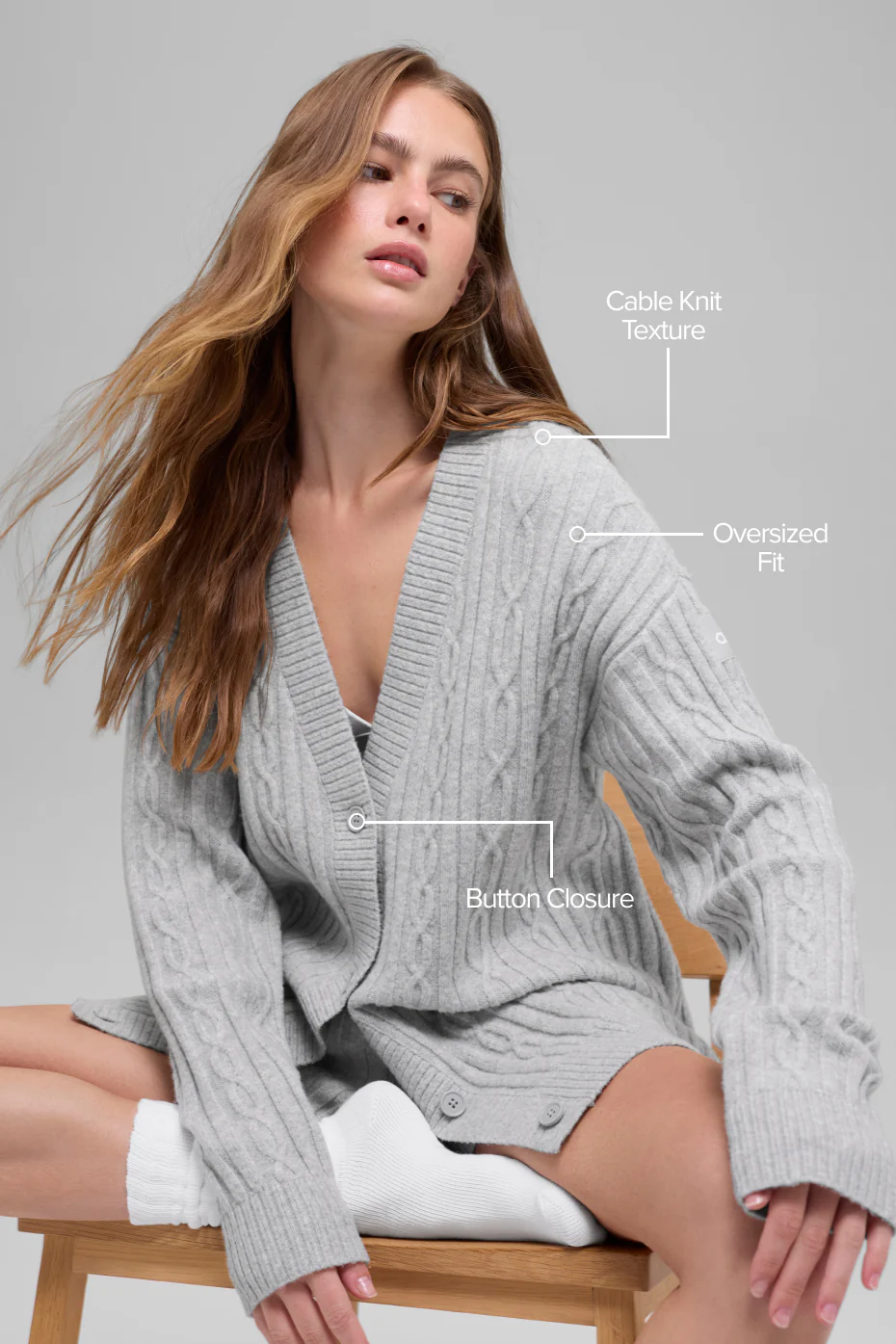 Cable Knit Winter Bliss Cardigan - Athletic Heather Grey