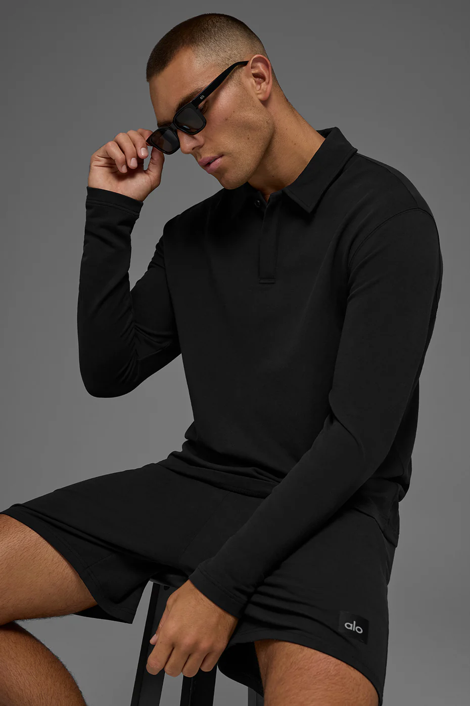 Double Take Long Sleeve Polo - Black