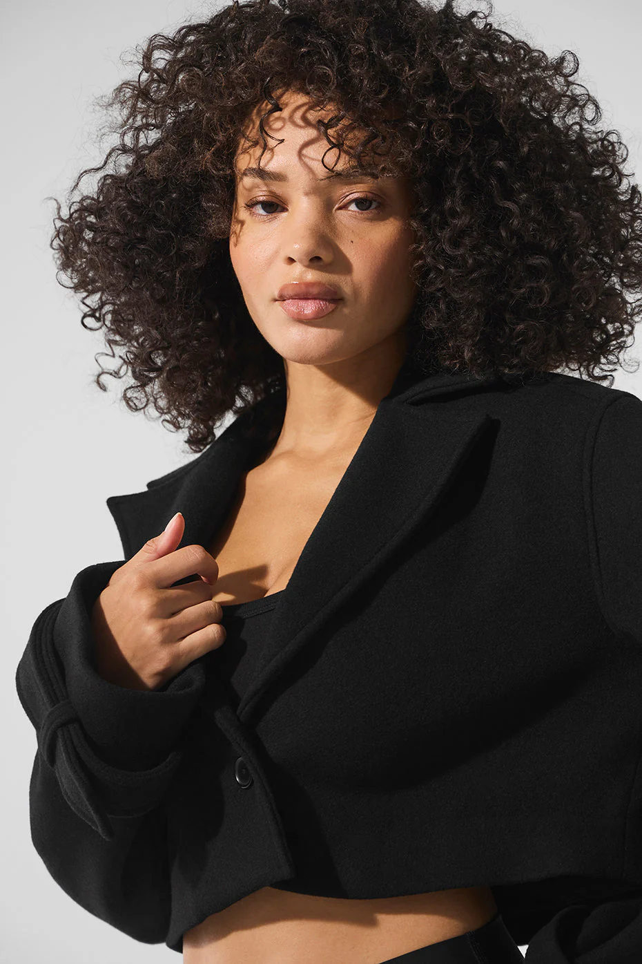 Wool Cropped Metro Trench - Black