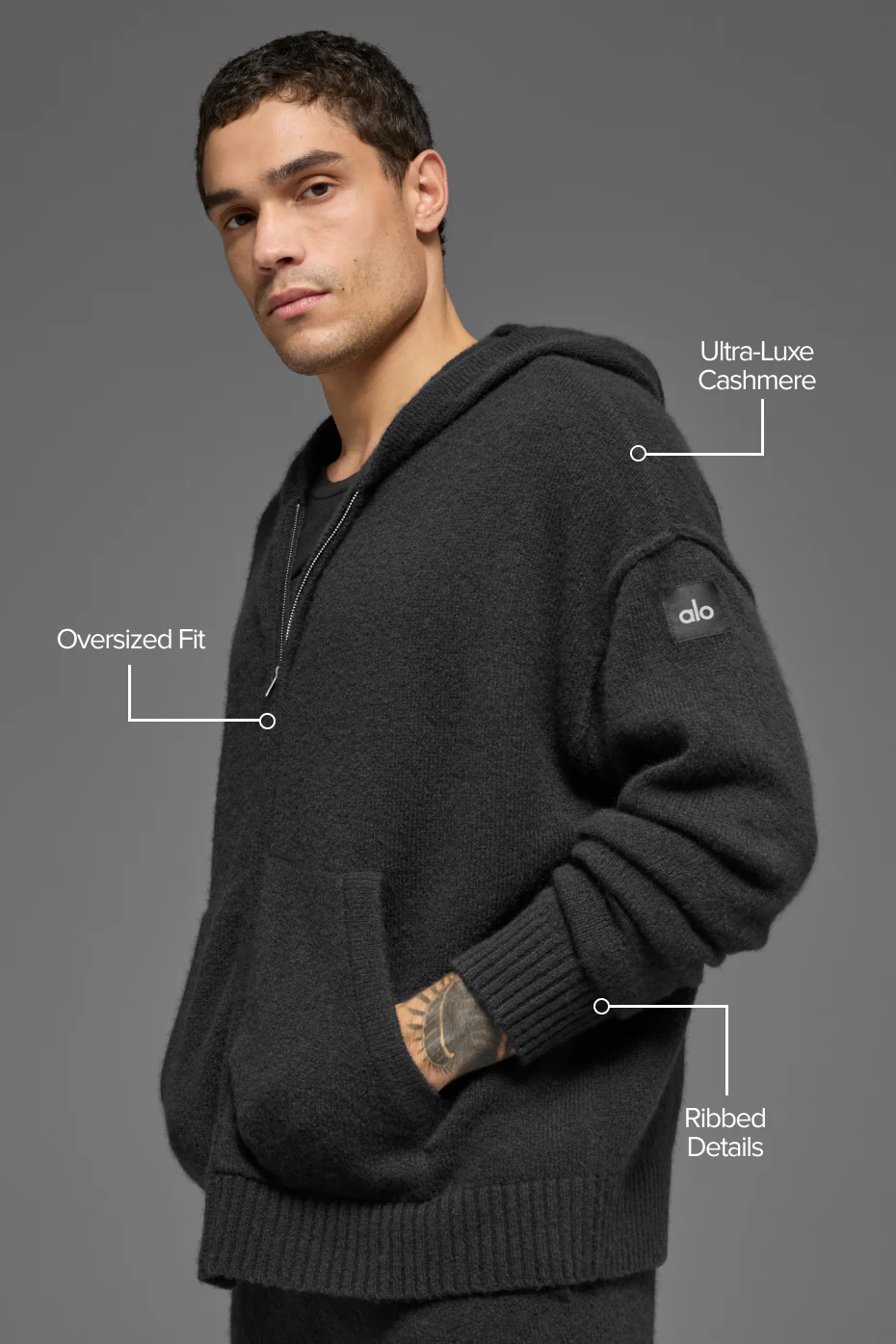 Wool?Cashmere New Class Full Zip Hoodie - Black
